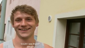 skinny blond fellow enjoying painfully sex outside