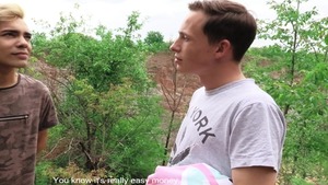 good-looking Czech homosexual couple in an outdoor 3some