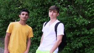 bushy legs teen getting his pooper blasted painfully