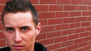 pretty Czech guy sucks cock and jerks off outside