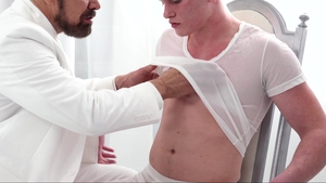 MissionaryBoys.com: Elder Edwards in a suit tied up in shower