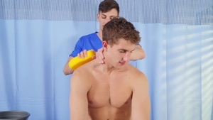 DrillMyHole: American Nate Grimes bareback handjob in hospital