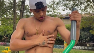 EastBoys: Muscle latino straight guy cumshot in public