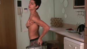 Angelo's creamy shot in a white tighty